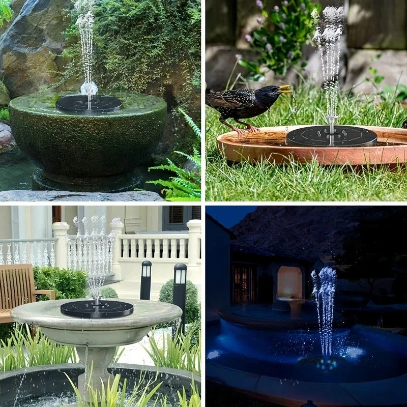5.5W Solar Fountain Pump Built-in 5000mAh Battery, Solar Powered Water Fountain Pump with LED Lights for Pond, Garden