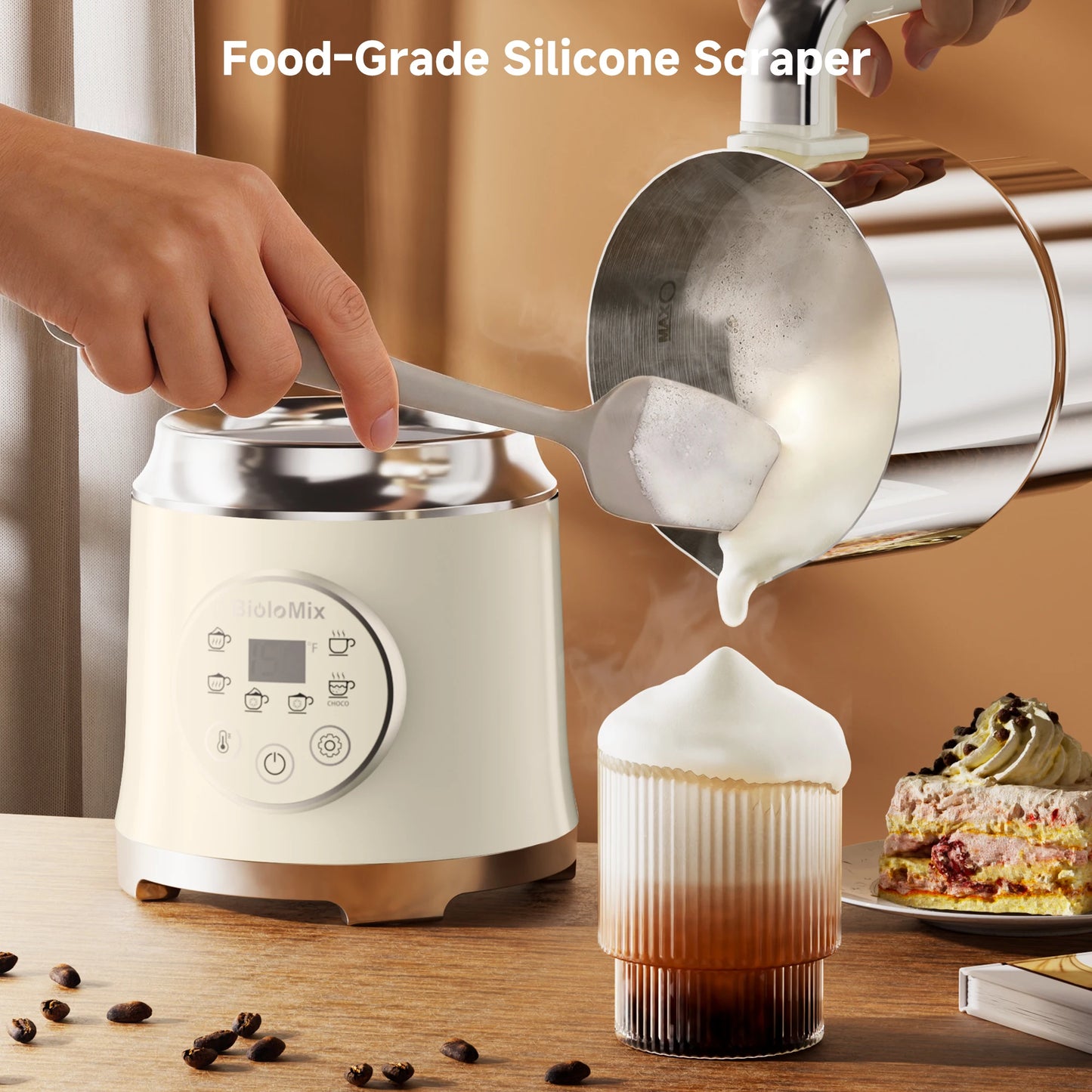 BioloMix 7-in-1 Steamer Detachab Electric Milk Frother Automatic Hot/Cold Foam Maker for Coffee, Hot Chocolate Dishwasher Safe