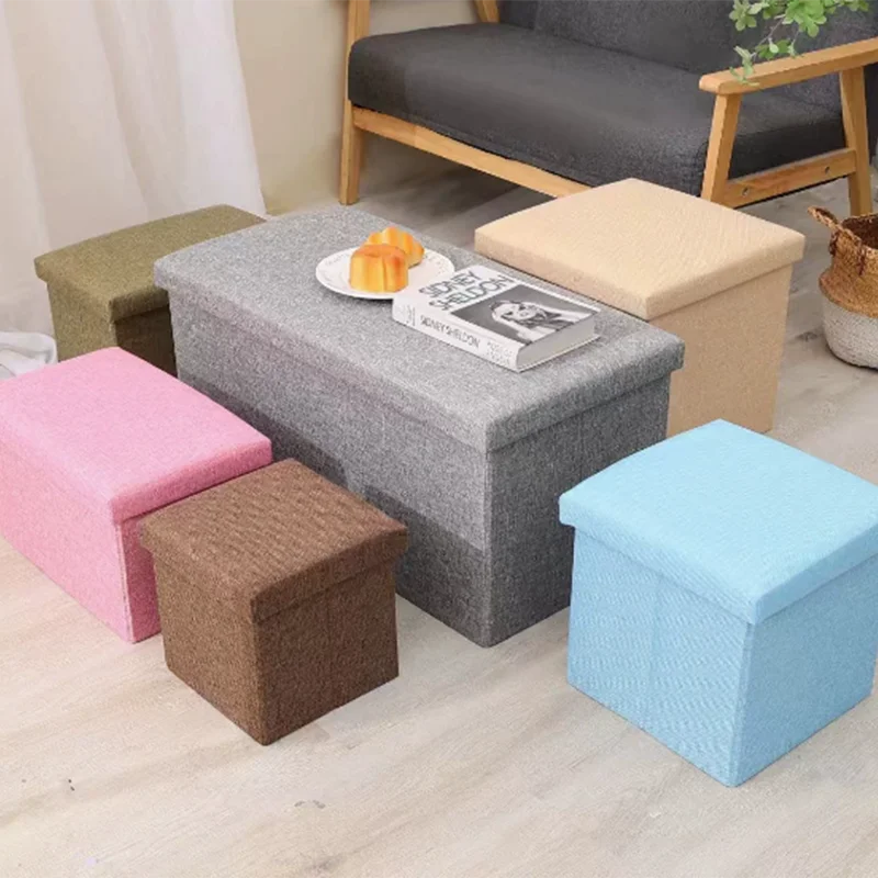 Multifunctional Fabric Organizer Storage Stools Box Foldable Storage Stool Boxes With Padded Seat Home Organization Sundries Box