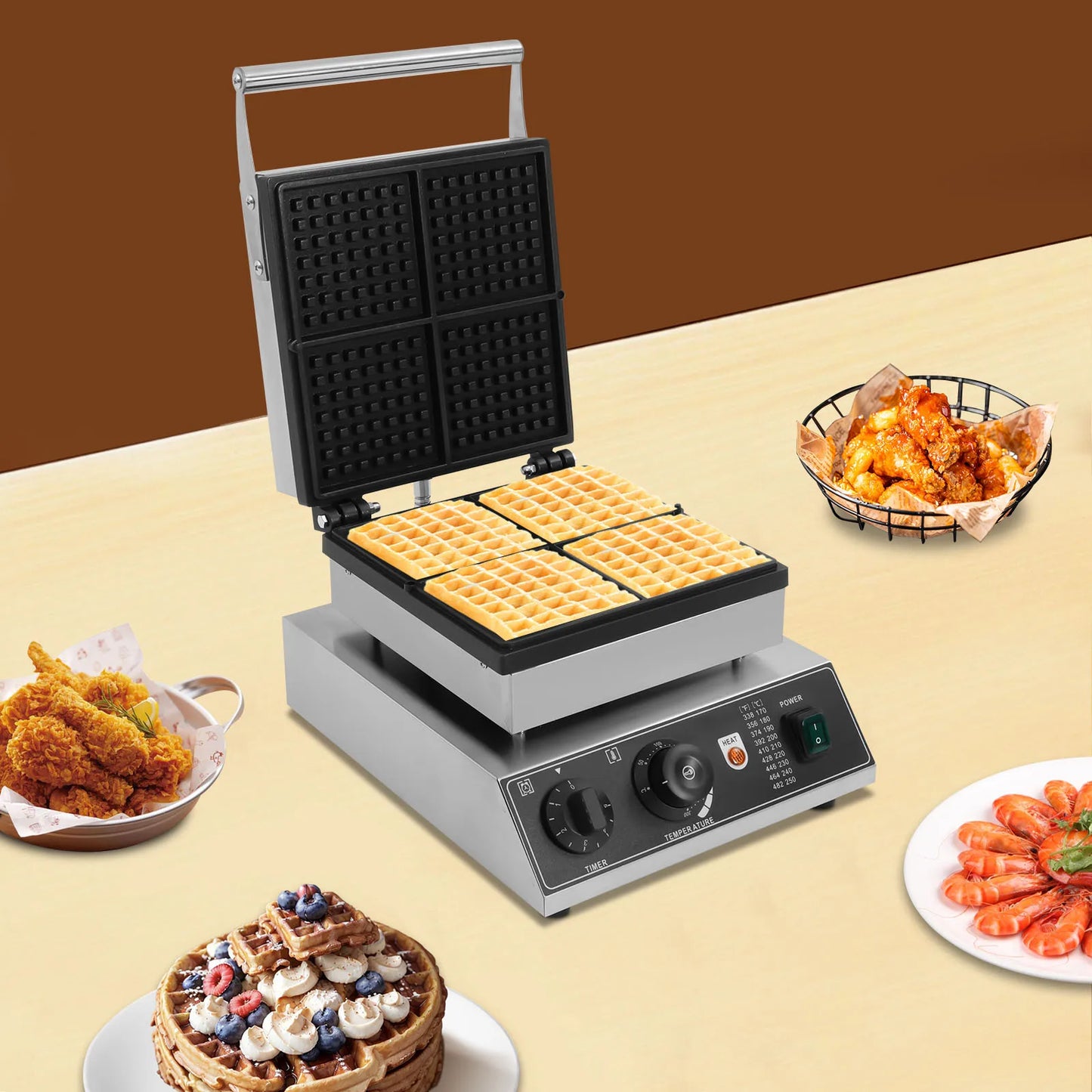1750W Electric Waffle Maker 4 Grids Waffle Making Machine for Making Waffles Home Kitchens Commercial 50-300℃