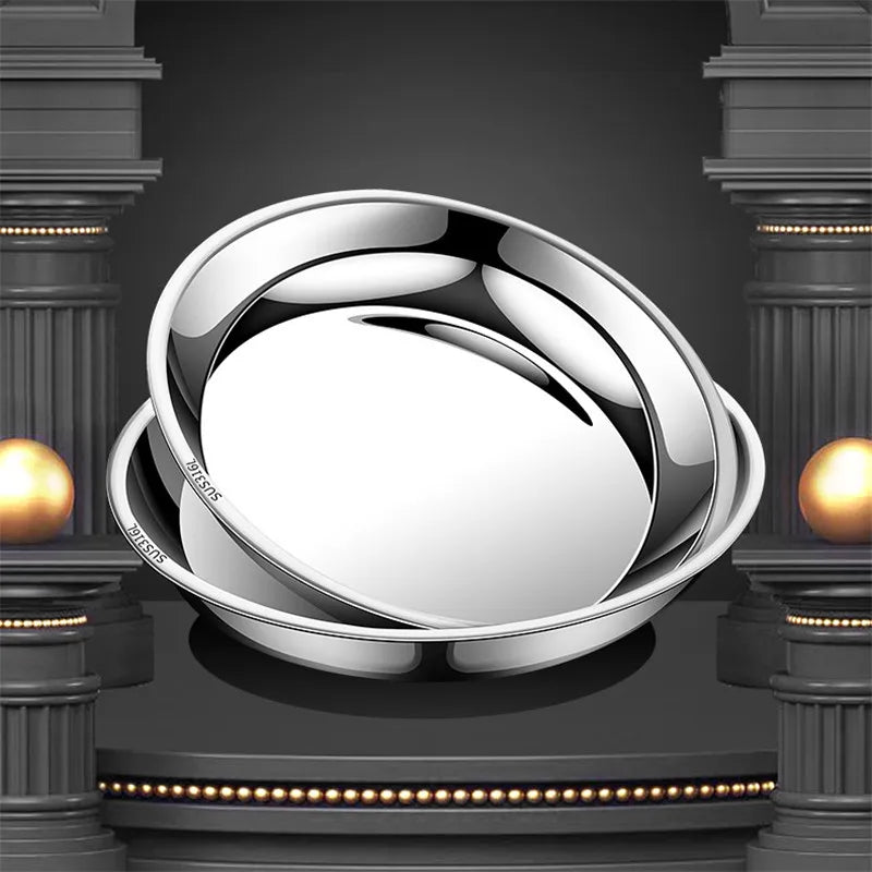 Thick Round 316 Stainless Steel Dinner Plate Food Grade Trays Salad Fruit Meal Pan Kitchen Steak Seafood Flat Cooking Bowls