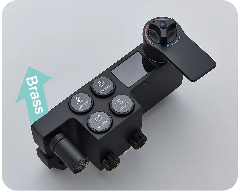 Black Display Thermostatic Shower Faucet Set Rainfall Bathtub Tap With Bathroom Shelf Water Flow Produces Electricity