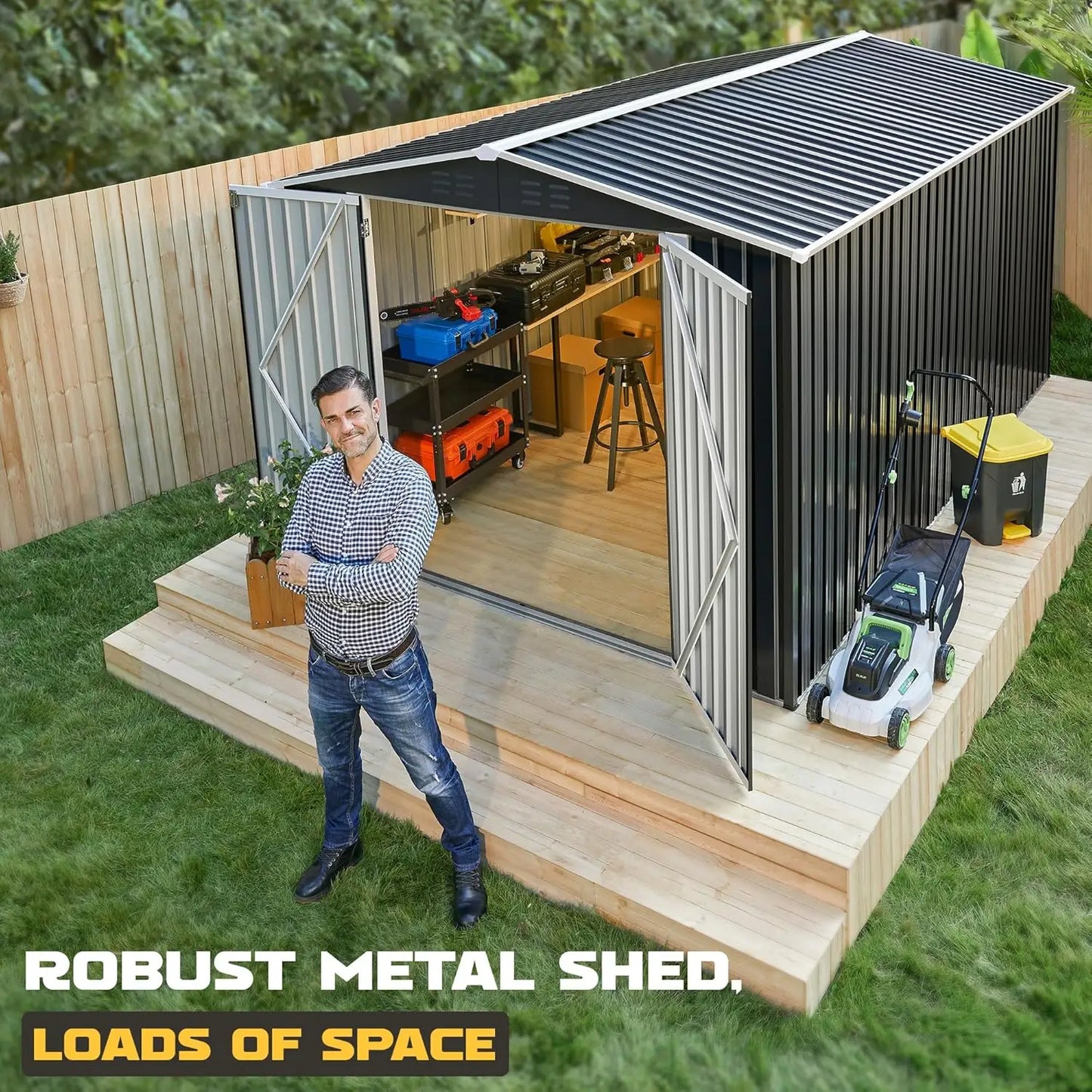 8x12 FT Metal Outdoor Storage Shed, Updated Frame Structure Tool Shed for Backyard Garden Patio Lawn, Customized