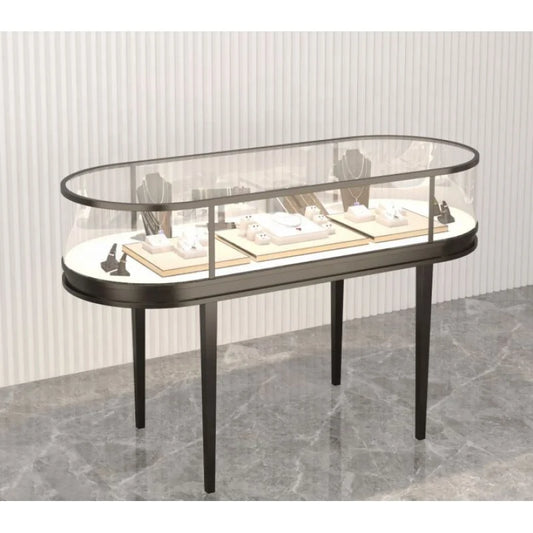 custom，Curved Jewelry Shop Fixture Glass Display Counter Lockable Jewelry Glass Vitrine Showcase Display Cabinet