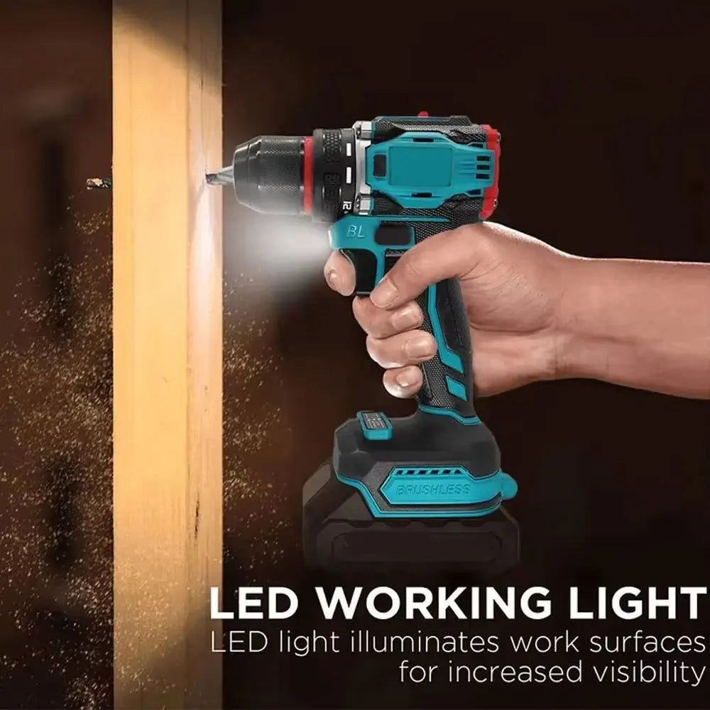 10mm Brushless Electric Impact Drill Driver 2-Speed Cordless Power Tool for Home DIY Construction 18V Battery Not Included