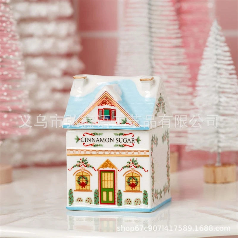 Holiday Village Spice House Set Mini Christmas Gingerbread Houses Jars Festive Decor Kitchen Countertop Christmas Candle