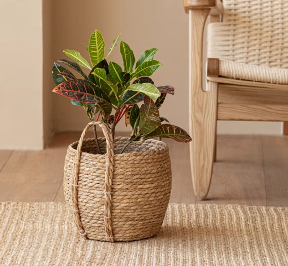 Home Garden Balcony Placed Pastoral Style Seaweed Hand-woven Flower Pot Decorative Flower Basket With Handle