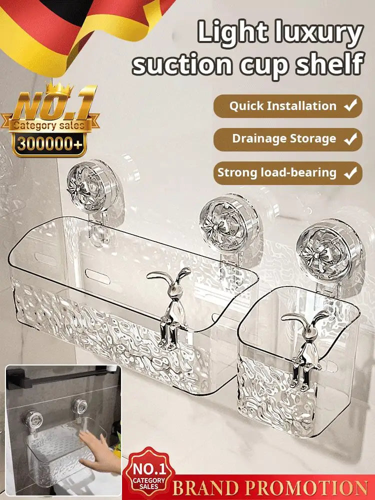 Large Capacity Light Luxury Style Glacier Pattern Suction Cup Shelf with Strong Load-bearing For Home Bathroom