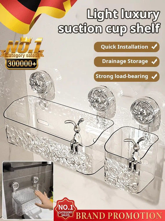 Large Capacity Light Luxury Style Glacier Pattern Suction Cup Shelf with Strong Load-bearing For Home Bathroom