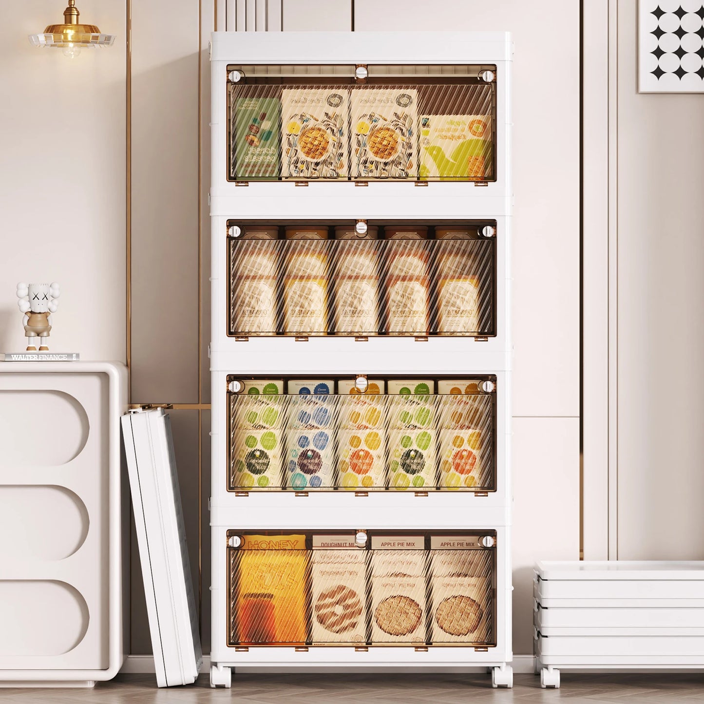 1/2/3/4/5 Layer Folding Storage Cabinet Storages Cabinet Waterproof Dustproof With Swivel Wheel Kitchen Bedroom Living Room