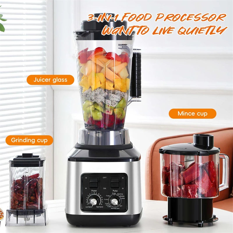 3 in 1 Electric Blender 9500W Powerful Multifunctional Mixer Juicer Smoothie Maker 3L+1.5L+0.5L Container Food Processor Mixer