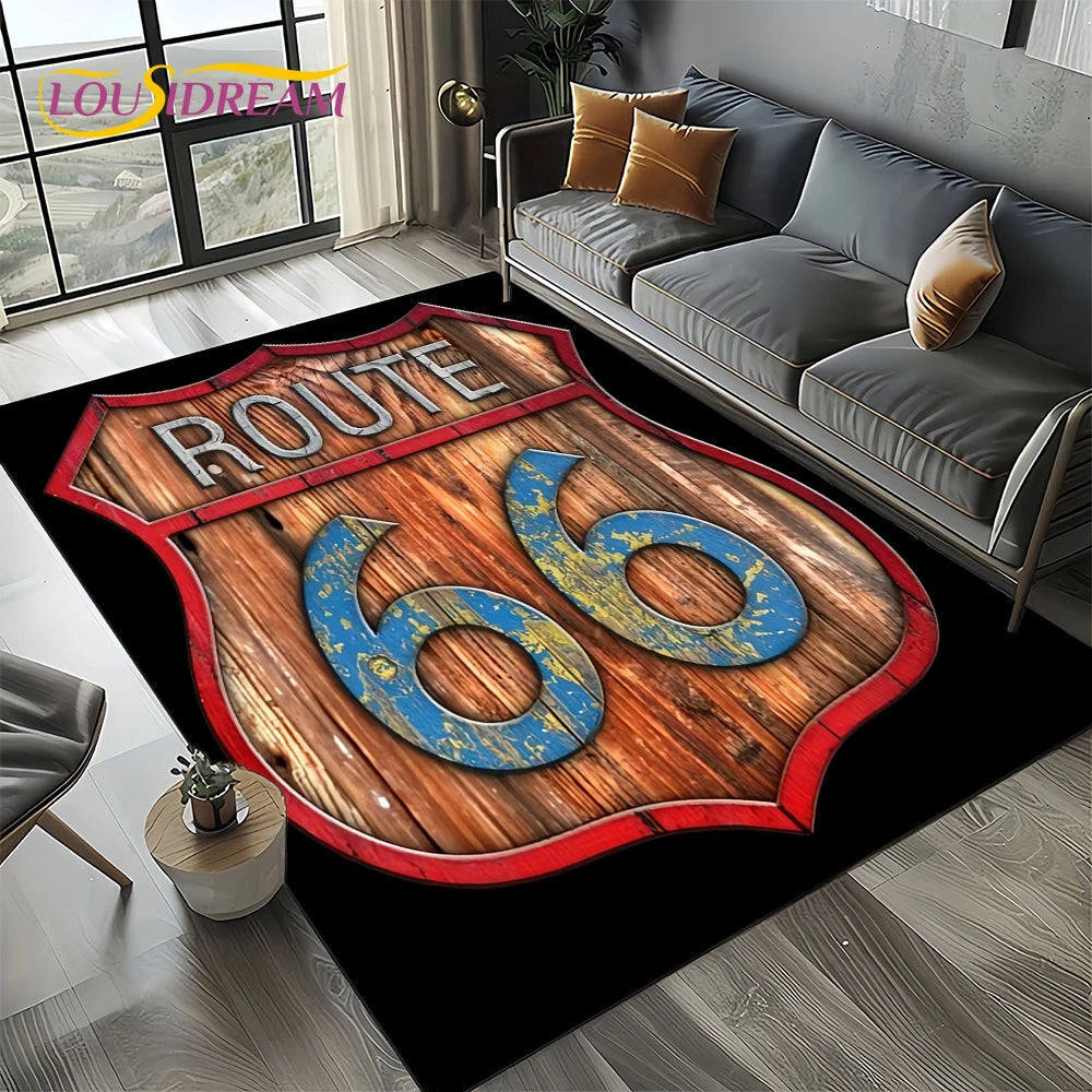 Retro America Historic Route 66,Mother Road,mãe EstradaCarpet Rug for Living Room Bedroom Home Sofa,Area Rug Non-slip Floor Mat