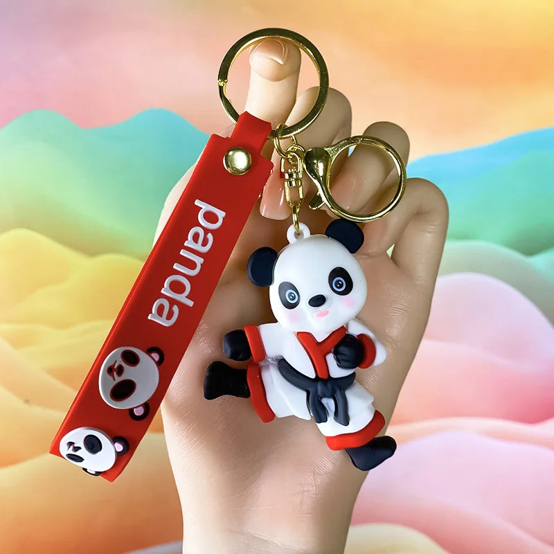3D Rubber PVC Cartoon Panada Keyring Backpack Accessories Pendant Keychain Factory Customized Cartoon Soft Rubber Keychain