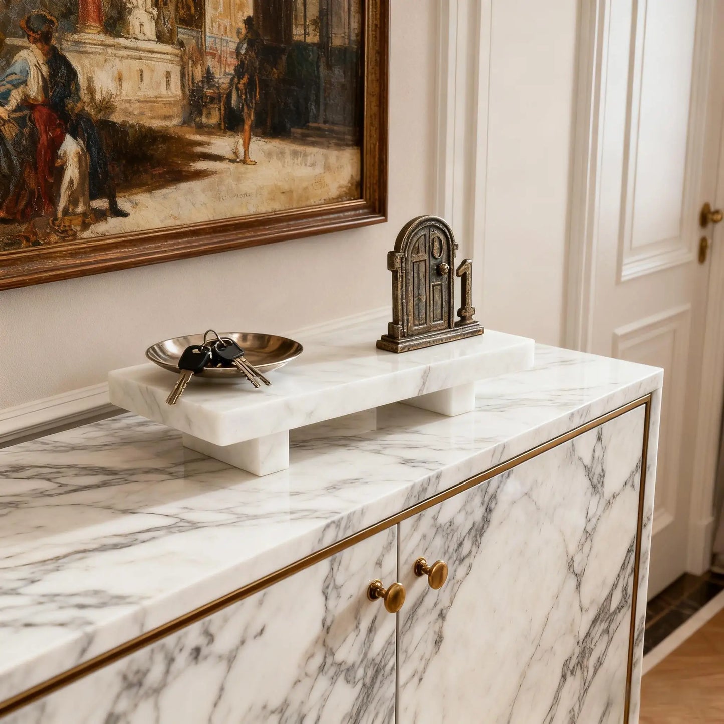 Calacatta Viola Marble Pedestal Stand, Luxury Bathroom Vanity Tray Dresser Organizer for Jewelry Cosmetics Decorative Stone Base