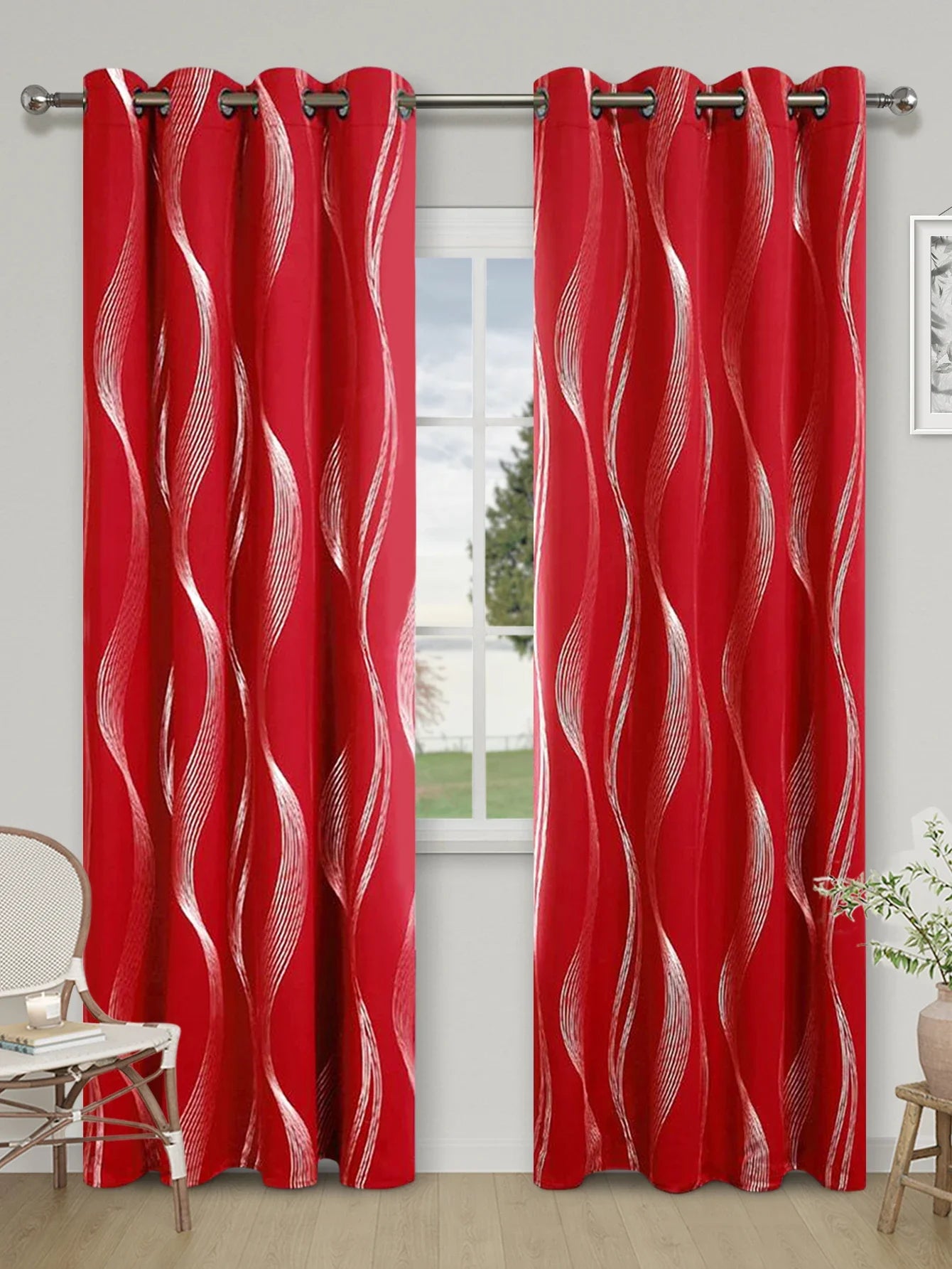 1pc High Precision Silver Embossed Wave Pattern Blackout Curtain, window Curtains for living room bedroom kitchen home decor