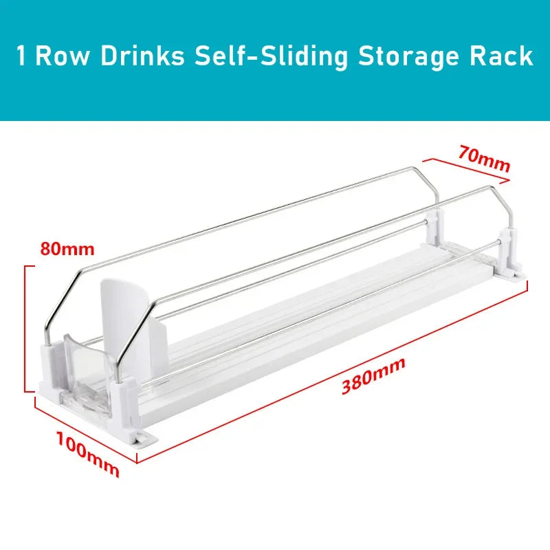 Drinks Self-Sliding Storage Rack Refrigerator Drink Organizer Soda Kola Beer Can Dispenser Adjustable Width Kitchen Organizer