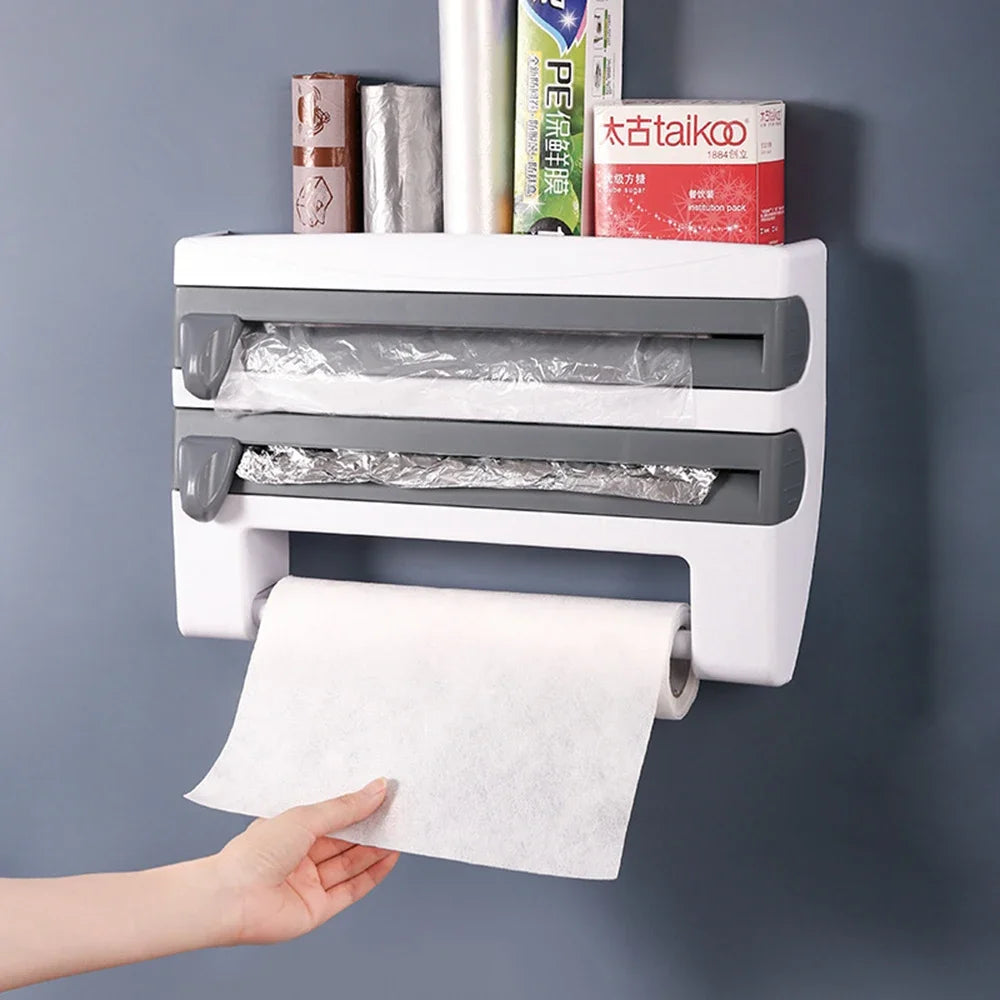 4/6-in-1 Plastic Wrap Tissue Dispenser with Cutter, Refrigerator Magnetic Tissue Holder