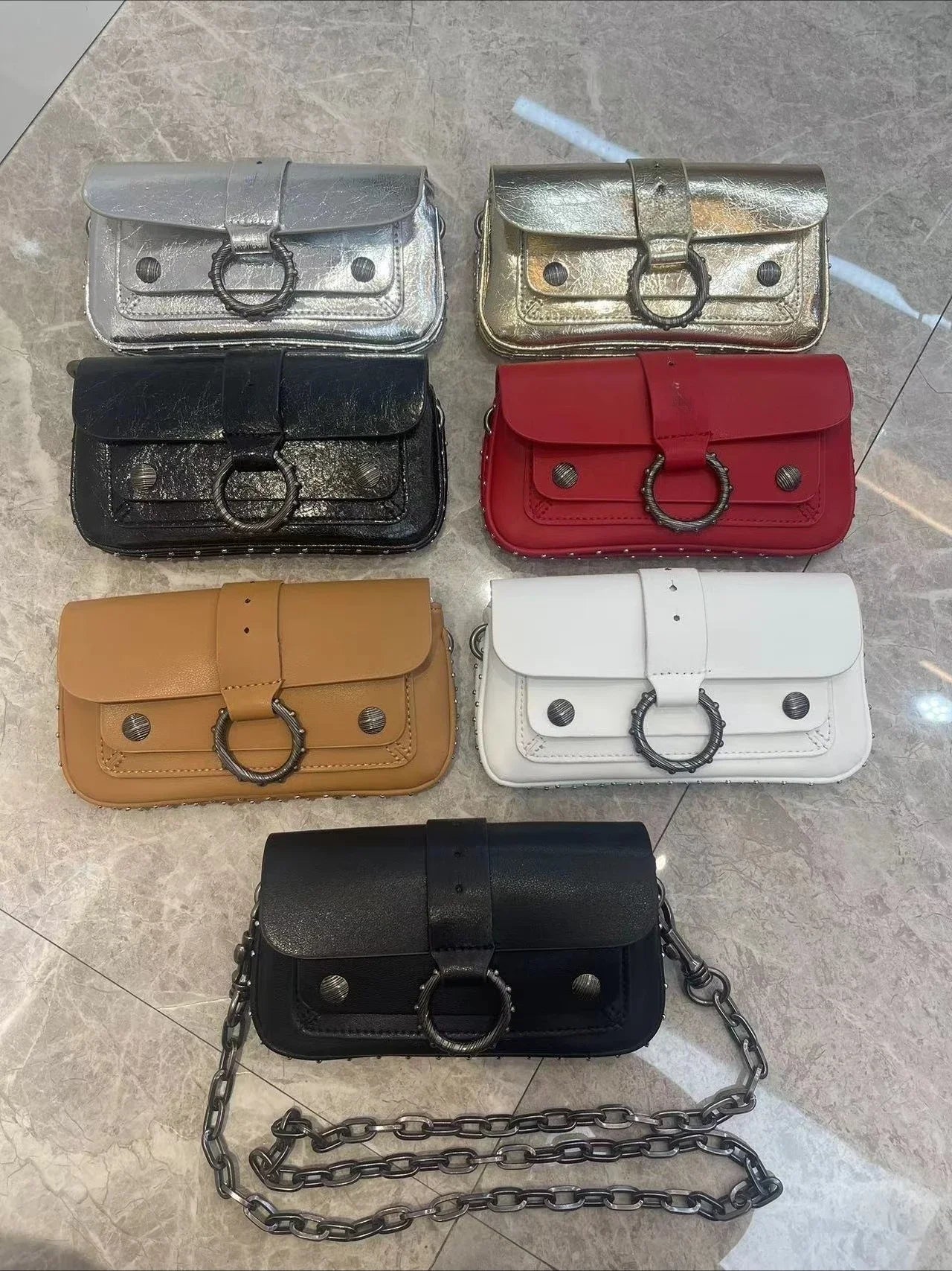 Multi-Color French Design Mini Waist Bag Classic Rivet Style Chic round design with a simple, versatile look. Compact and stylish, perfect for everyday wear.