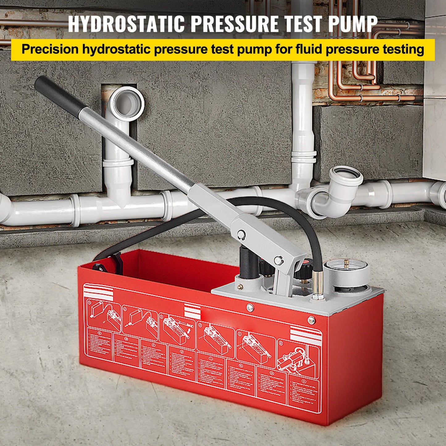 SucceBuy Hydrostatic Pressure Test Pump 60 bar/860 psi 3.2 Gallon Tank Hydraulic Manual Water Pressure Tester Kit Pressure Test