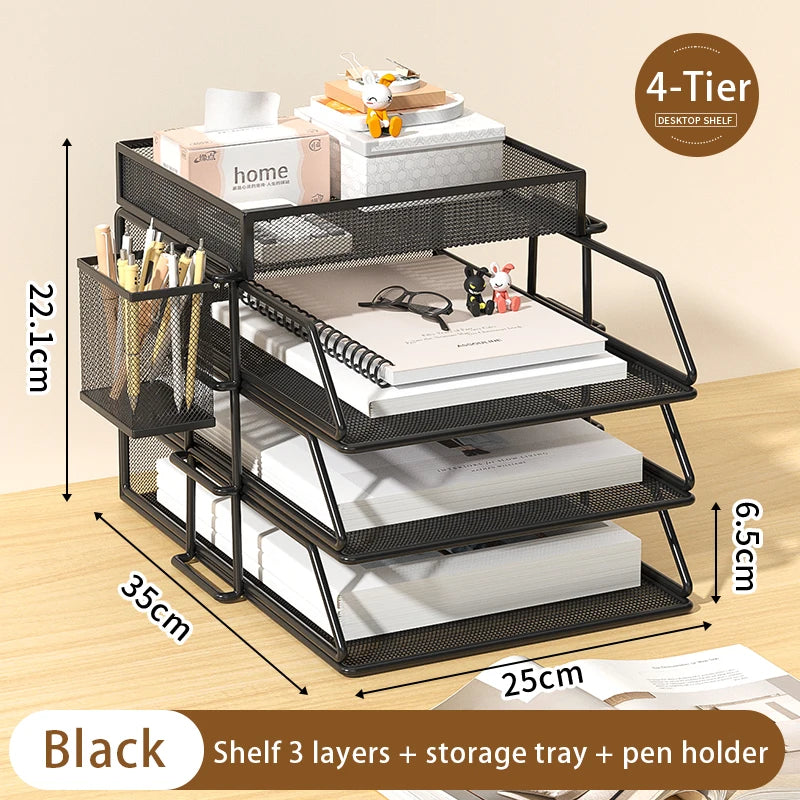 5-Tier Desk Organizer  Stackable Tray Office Desk Organizer File and Desktop Holder for Paper Letter Accessories Black