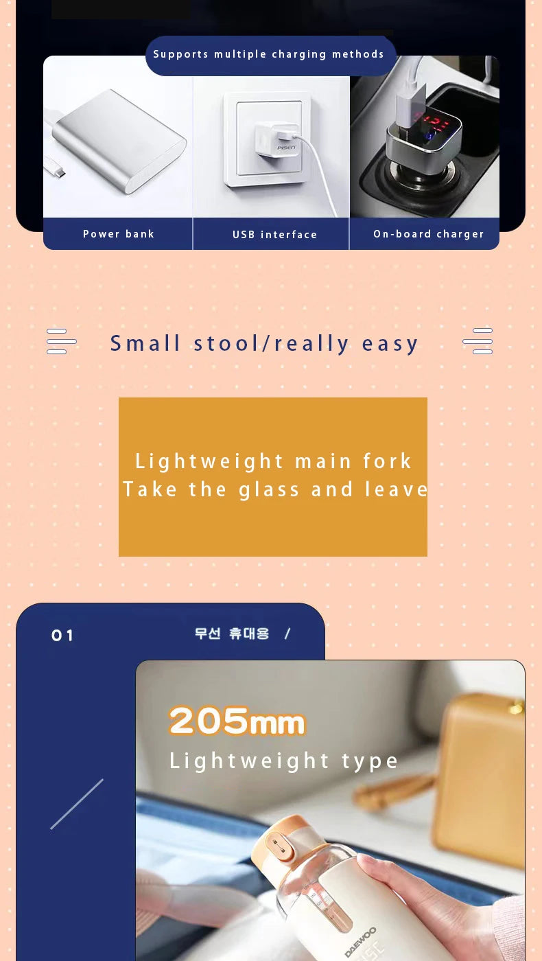 Wireless Milk Conditioner Portable Kettle USB Rechargable Water Bottle LED Display Thermos Cup Portable Heating Cup Milk Warmer