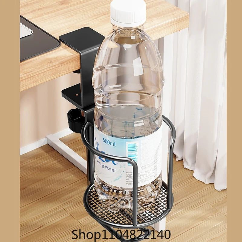 2 in 1 No Drill Desk Cup Holder Adjustable Upgraded Arm Clamp Stand 360 Degree Rotating Table Edge Clamp Anti-Fall Cup Holder