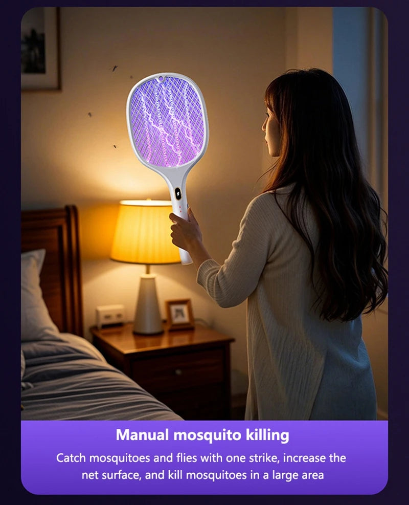 Multi Functional Bug Zapper Racket Usb Rechargeable Mosquito Killer Safe 3 In 1 Electric Mosquito Swatter Pest Control Supplies