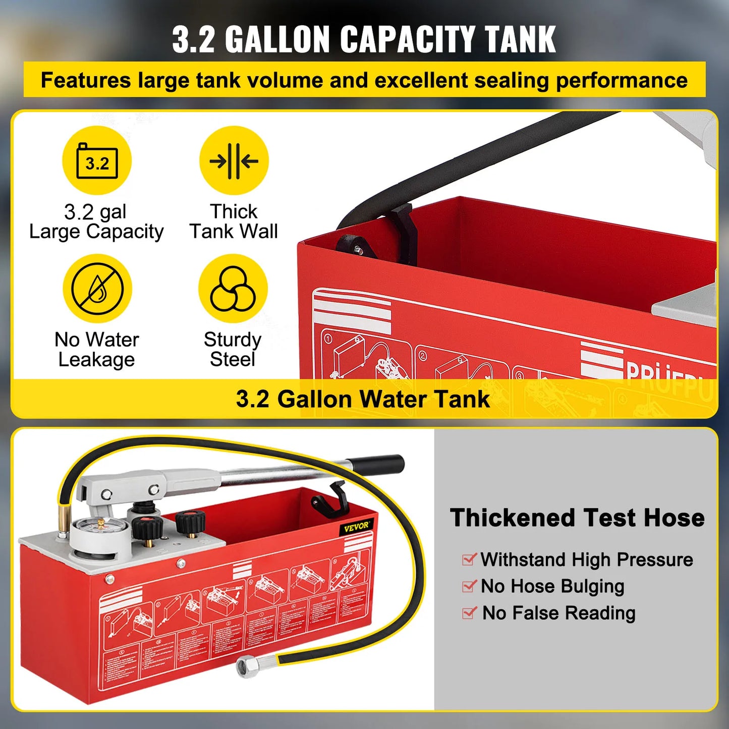 SucceBuy Hydrostatic Pressure Test Pump 60 bar/860 psi 3.2 Gallon Tank Hydraulic Manual Water Pressure Tester Kit Pressure Test