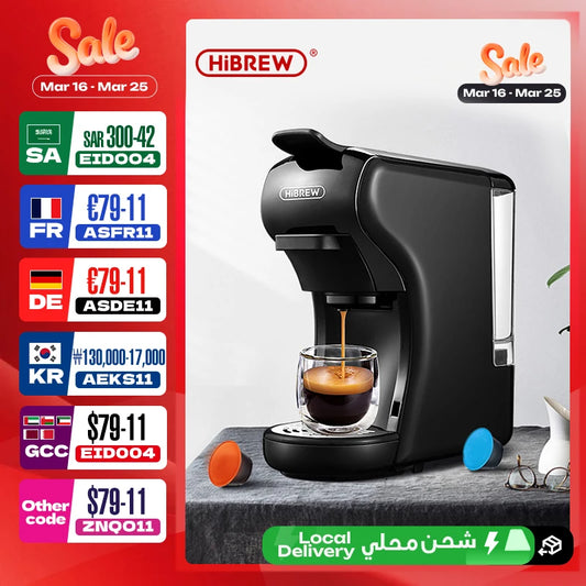 HiBREW Coffee Machine 19 Bar 4in1 Hot & Cold Multiple Capsule Espresso Cafetera Pod Coffee Maker Dolce Milk Nexpresso Powder H1A