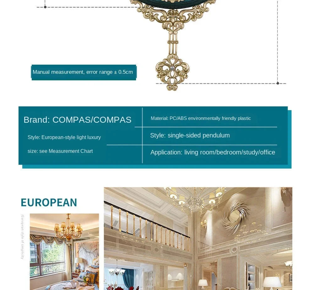 European Style Retro Wall Clock Watch Living Room Mute Pendulum Clock Elegant Taste Family Gift Art Decoration Rome Luxury