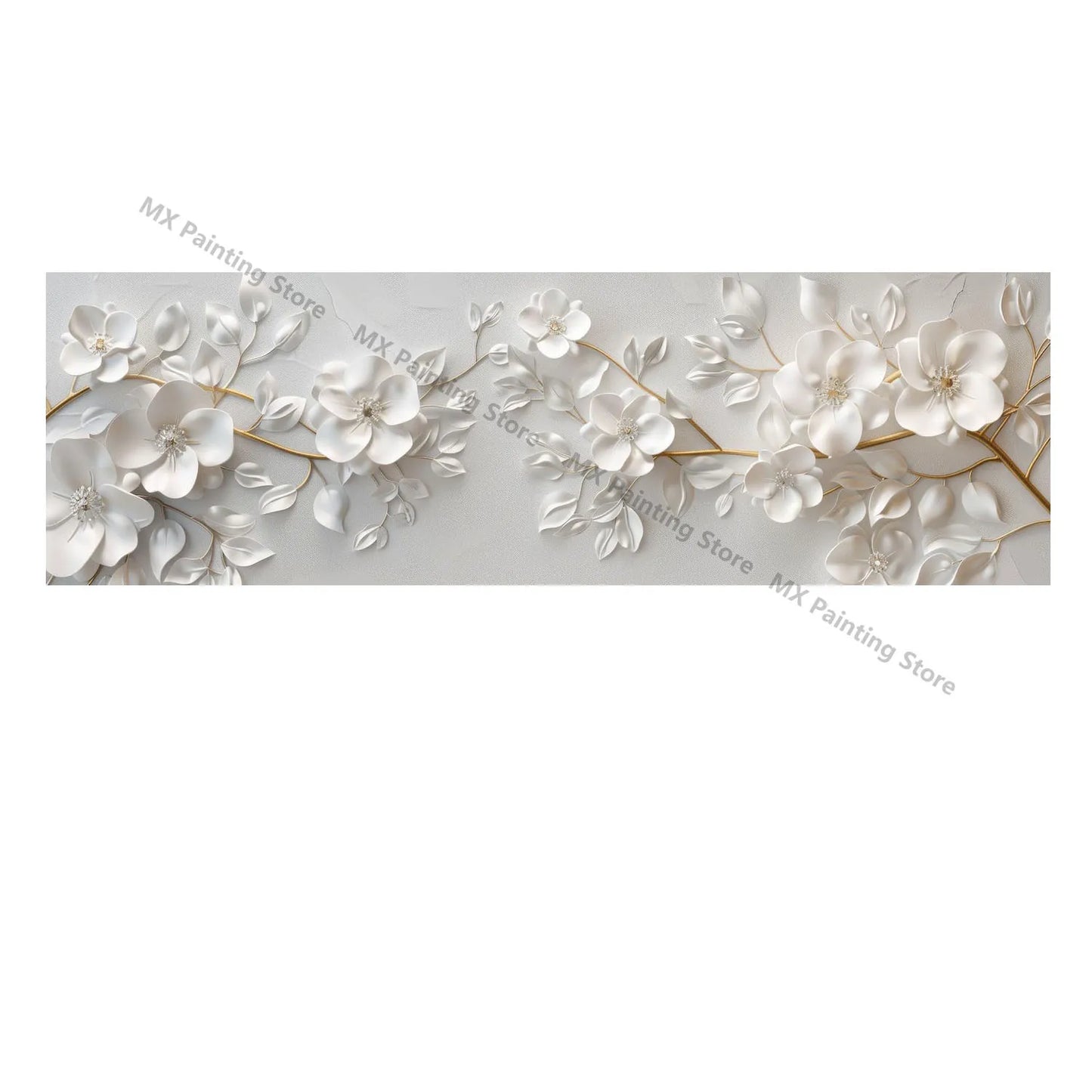 Abstract Floral Canvas Paintings,Modern Print White Flowers With Gold Branches And Leaves Posters,Nordic Living Room Decor Gift