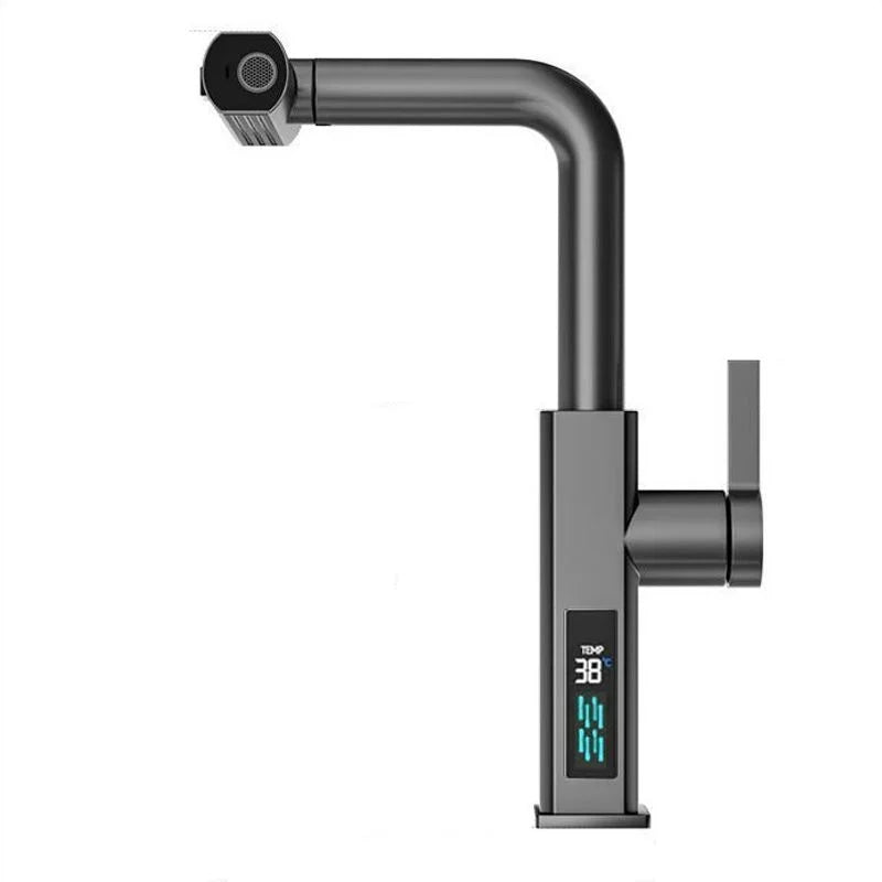 Waterfall Temperature Digital Display Pull Out Kitchen Faucet 3 Modes Stream Sprayer Hot Cold Water Sink Mixer Wash Tap
