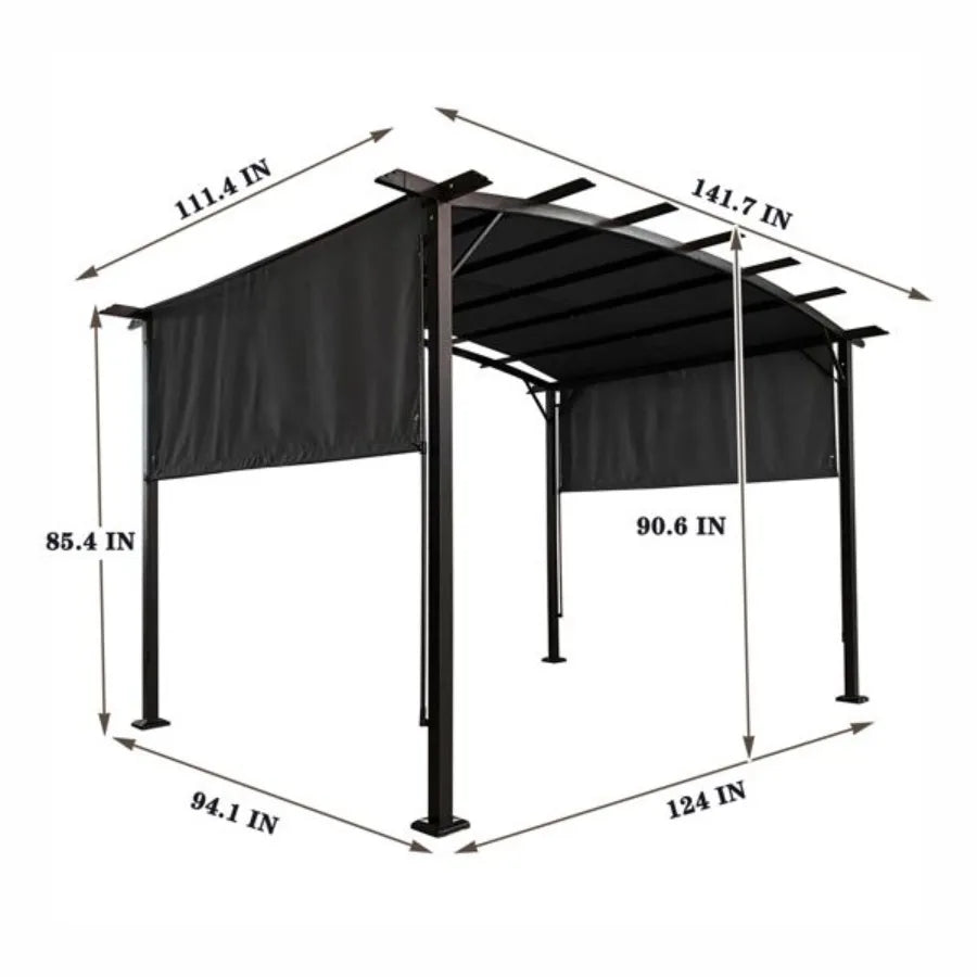12 x 9 Ft Outdoor Pergola Patio Gazebo; Retractable Shade Canopy; Steel Frame Grape Gazebo; Sunshelter Pergola; Grey