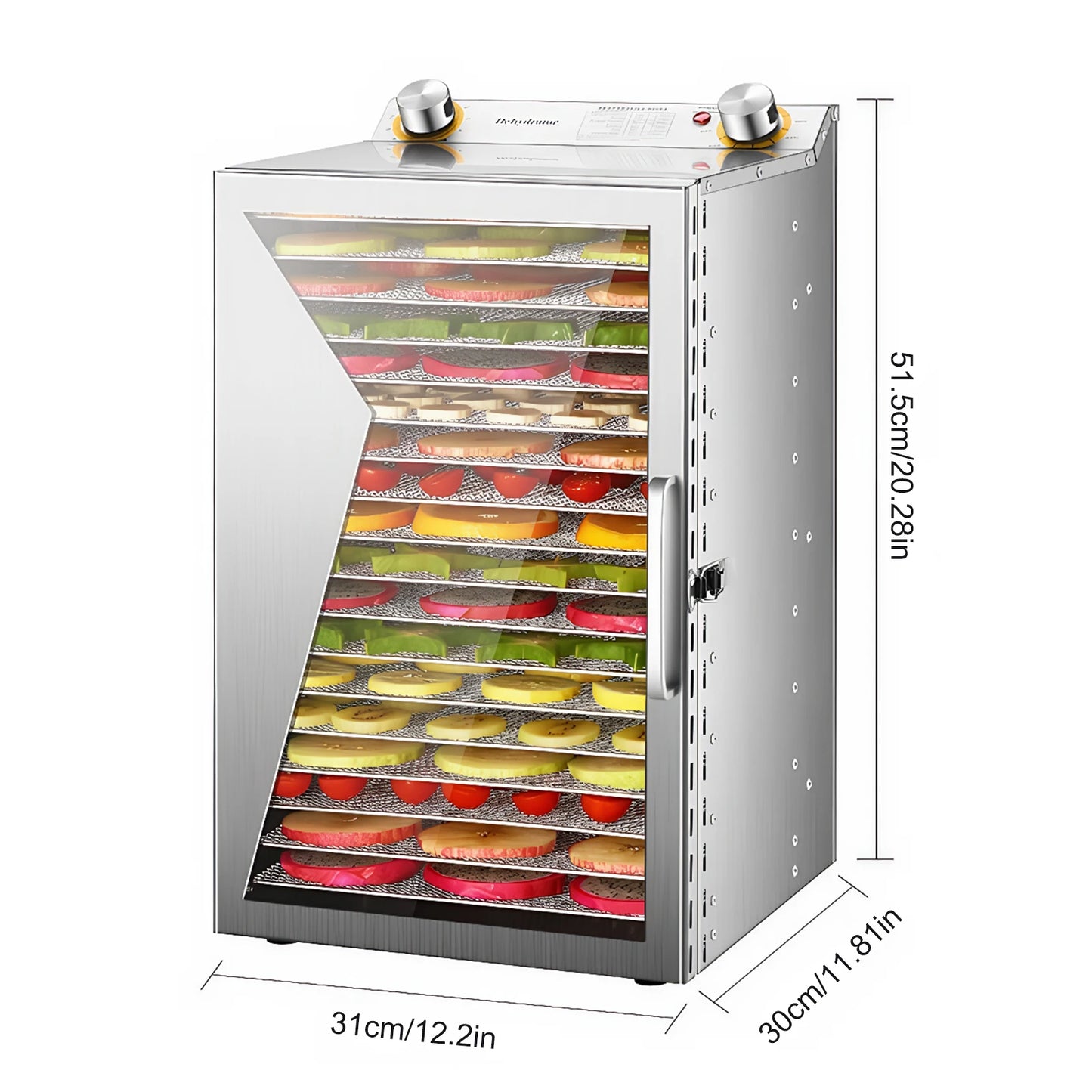 800W Food Dried Fruit Machine with 18 Stainless Steel Trays Temperature Control Dehydrator for Jerky Dog Treats Meats & Veggies