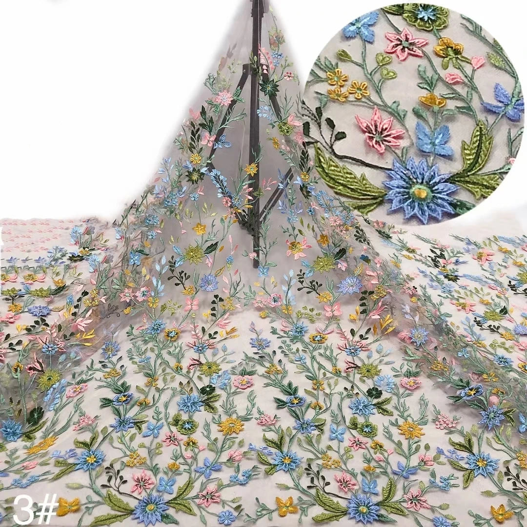 Quite Beautiful Africa Multi Color Fabric 3D Flower High Quality 2024 Embroidery Net Lace Rich Senegalese Wedding Party Dress