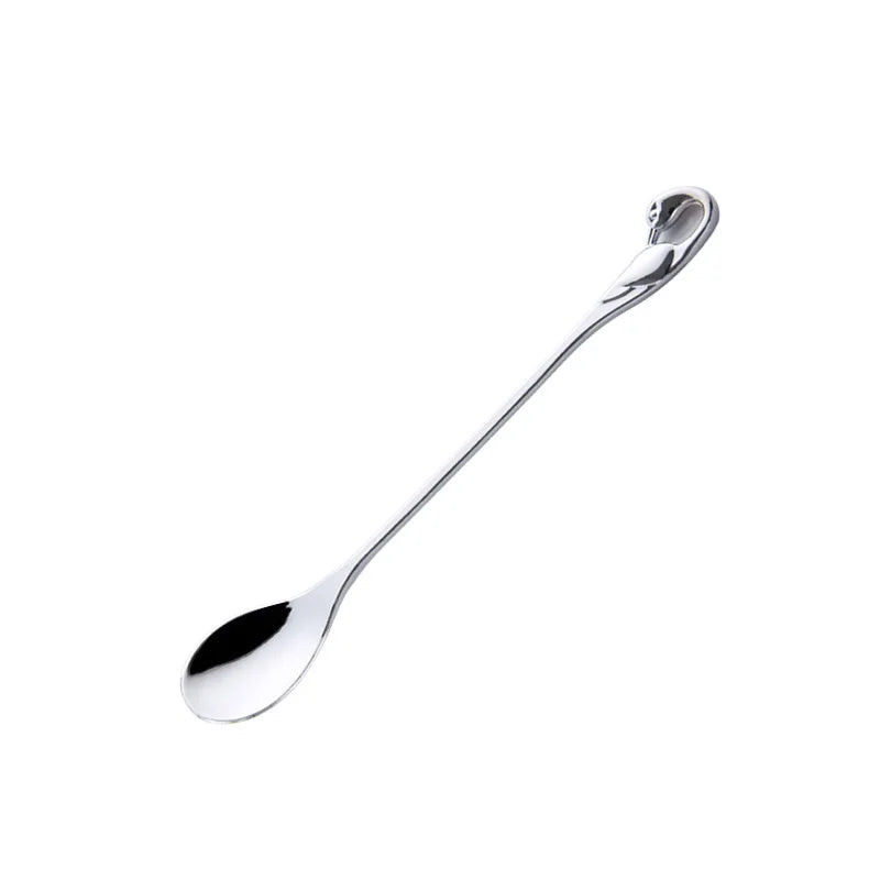 Creative Dinnerware Set Swan Base Holder Decorative Stainless Steel with 6 Spoons for Coffee Fruit Dessert Stirring Mixing