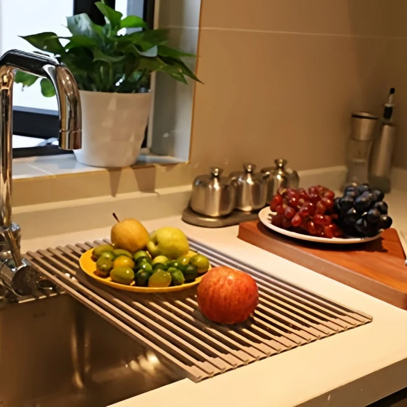 Folding Dish Drying Rack Sink Draining Shelf Vegetable Fruit Washing Stand Cutlery Storage Holder Kitchen Organization Accessory