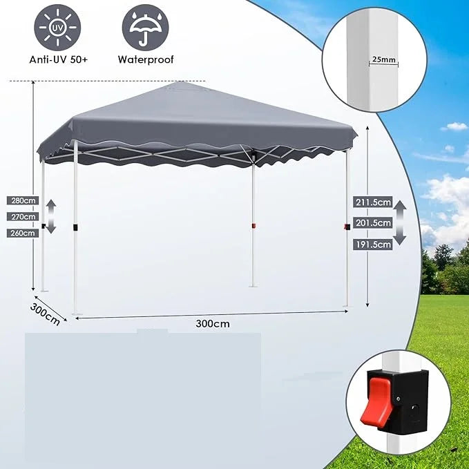 3x3M Gazebo Tent Pop up Canopy Instant with Bag Bonus 4 Weight Sandbags,& Carry Bag Foldable Shelter Outdoor Garden Tent