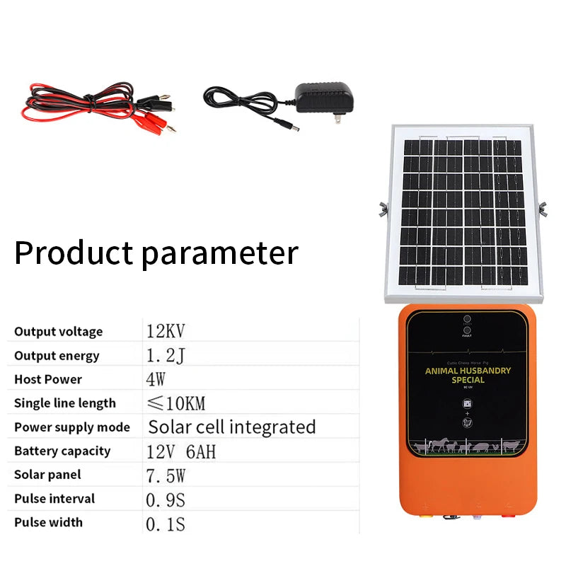 10KM Solar Electric Animal Fence 1.2J with Battery Solar Power Energy Charger Farm Device for Animals Cattle Sheep Livestock