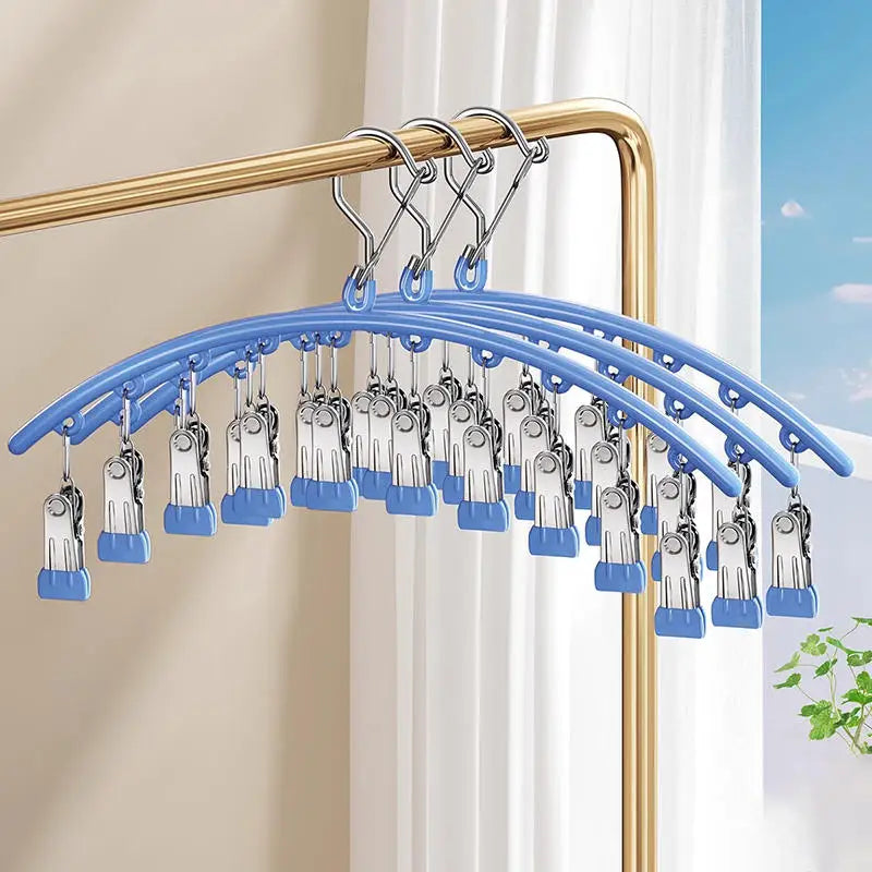 Galvanized Clothes Drying Hanger Windproof Clothing Rack 10 Clips Sock Laundry Airer Underwear Socks Holder Hangers