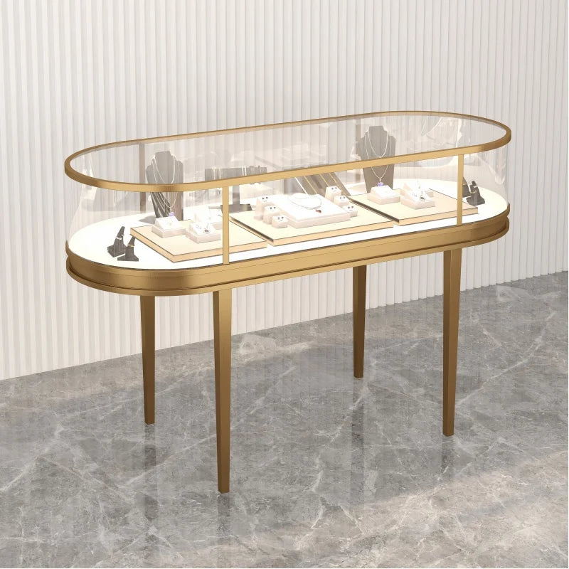 custom，Curved Jewelry Shop Fixture Glass Display Counter Lockable Jewelry Glass Vitrine Showcase Display Cabinet