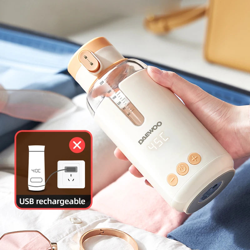 Wireless Milk Conditioner Portable Kettle USB Rechargable Water Bottle LED Display Thermos Cup Portable Heating Cup Milk Warmer