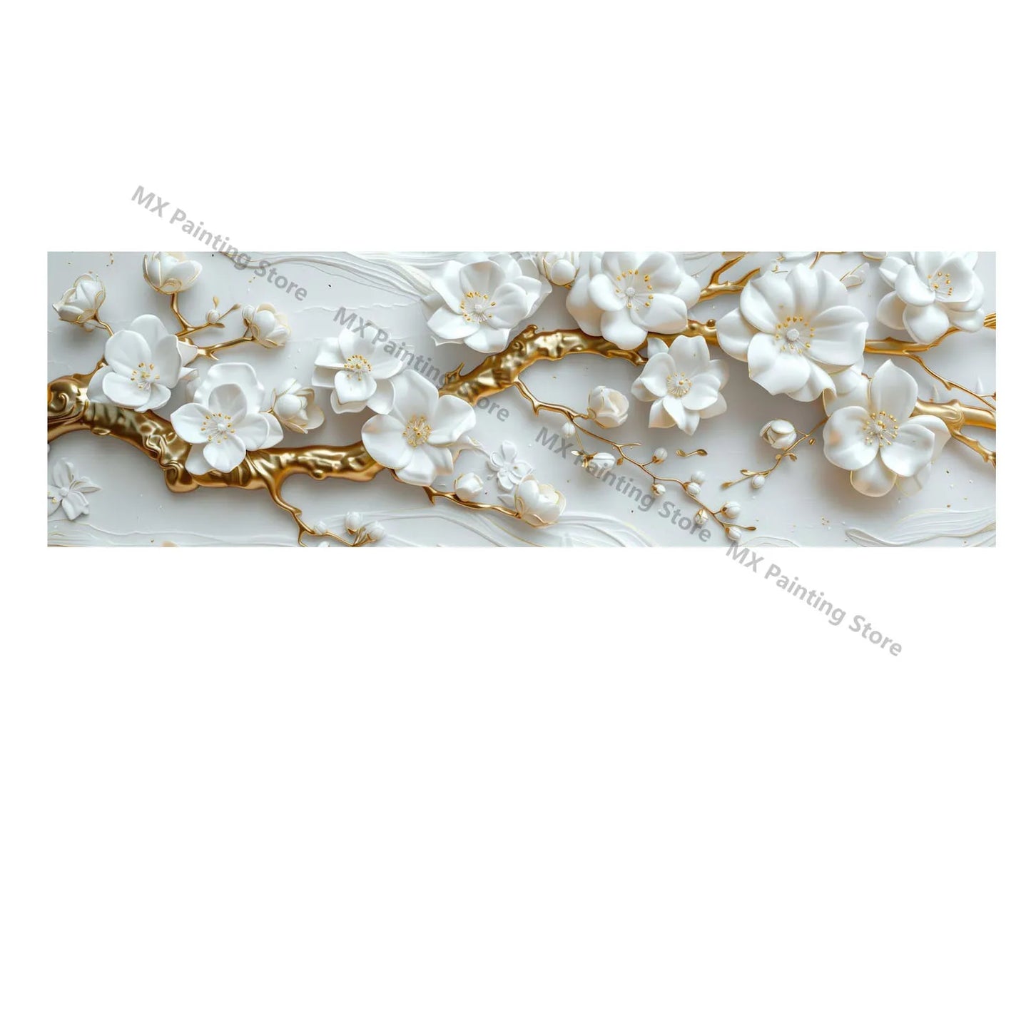 Abstract Floral Canvas Paintings,Modern Print White Flowers With Gold Branches And Leaves Posters,Nordic Living Room Decor Gift