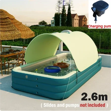 Inflatable Swimming Pool with Rain Canopy, Portable Adult Swimming Pool in Outdoor Areas, Home Garden, Backyard Inflatable Pool