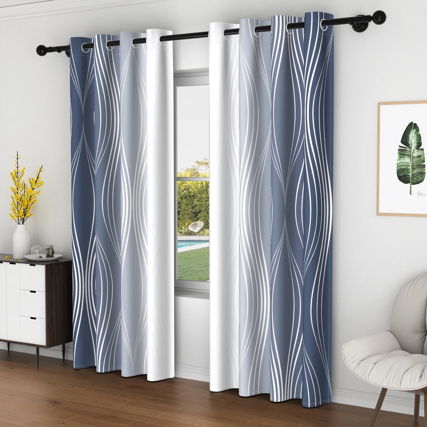 2pieces Modern Gradient Curtains Color Wave Design Color Gradient Polyester the Suitable Minimalist Bedroom Living Room Curtains