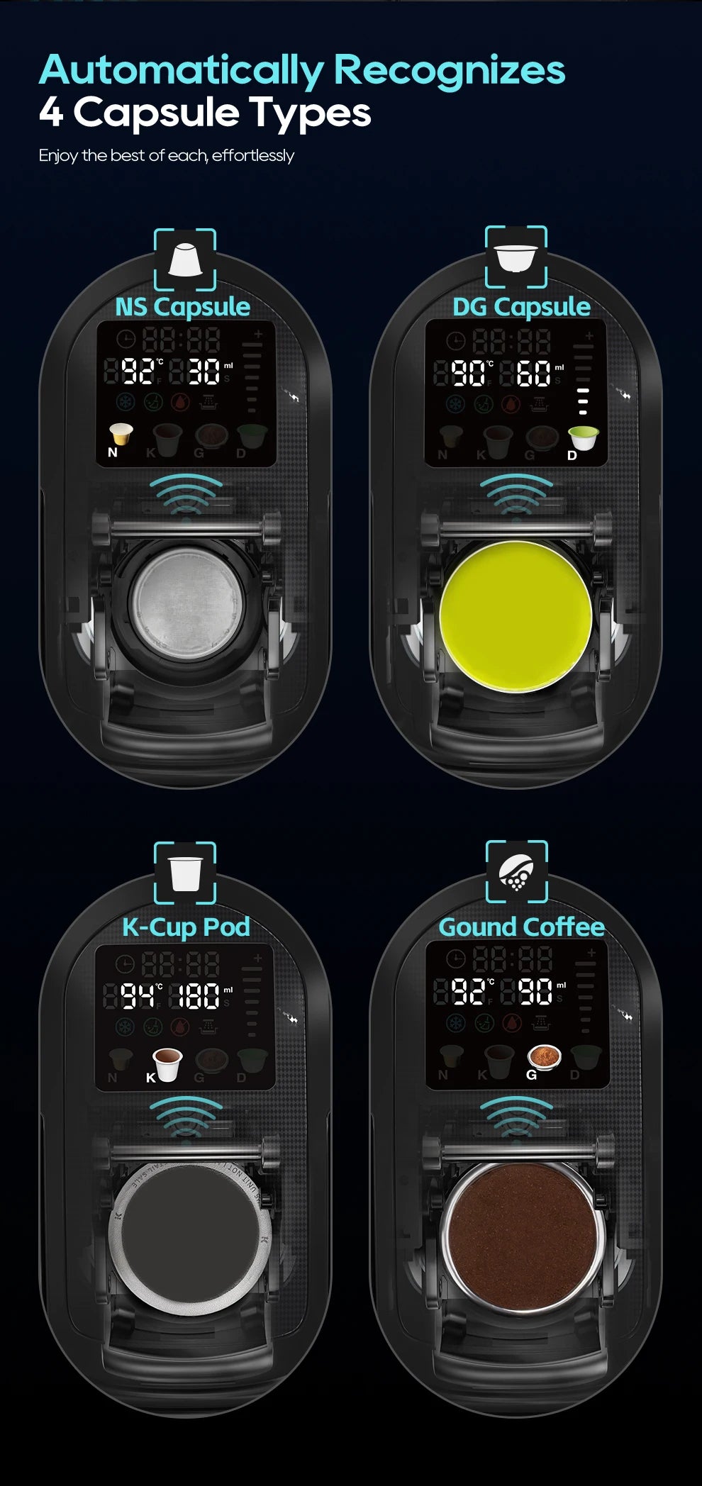 HiBREW 6 in 1 Multiple Capsule Coffee Machine Hot/Cold DG Cappuccino Nes Small Capsule ESE Pod Ground Coffee Cafeteria 20Bar H6