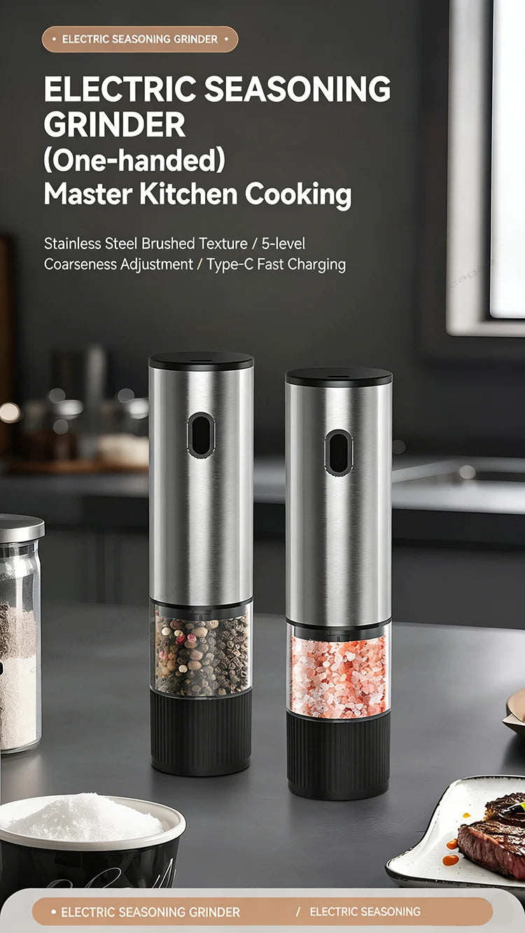 Electric Salt and Pepper Grinder Automatic Rechargeable Pepper Mill Shakers Adjustable Coarseness Kitchen Appliances