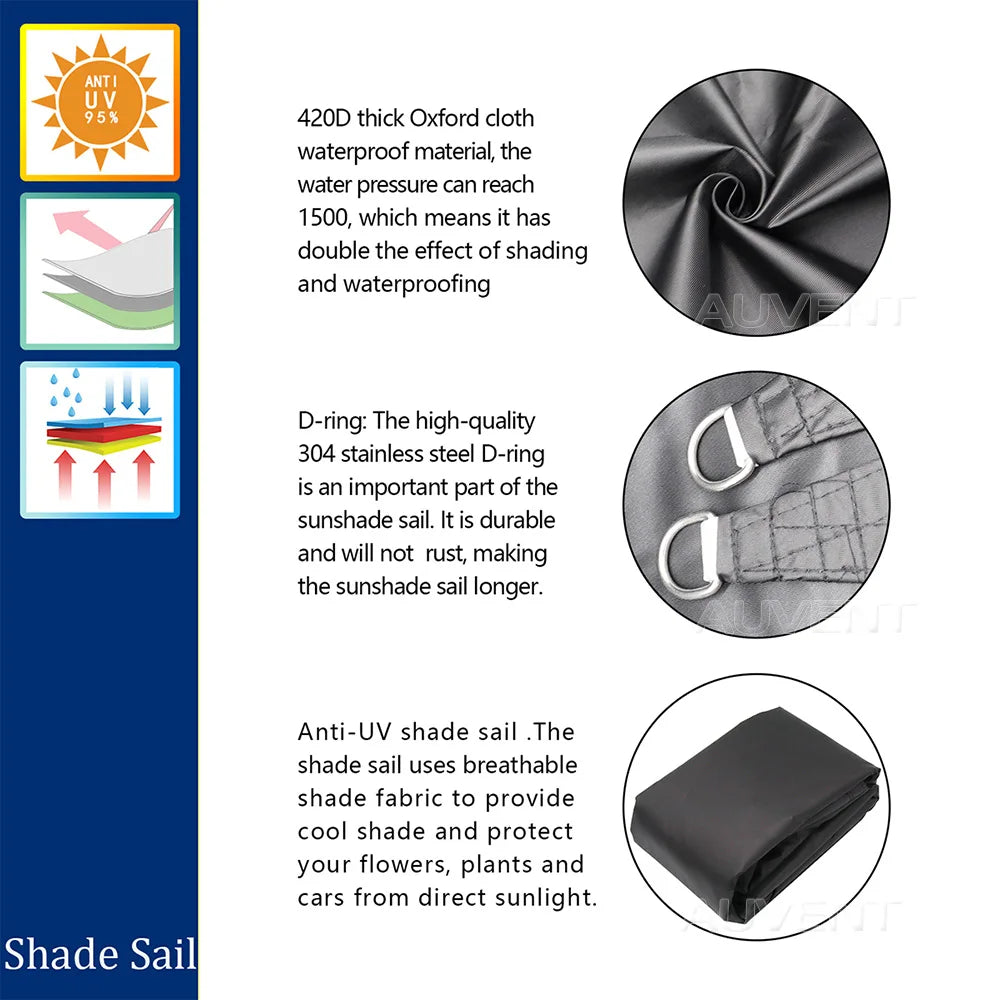 Black All size Waterproof Sun Shade Sail Square Rectangle Garden Terrace Canopy Pool Shade Triangle Camp Hiking Yard Awning