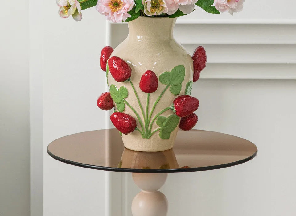 Emboss Strawberry Vase Ceramic Vase Children's Room Artifact Floral Accessories Fruit Pot Flowerpot Home Decoration Accessories