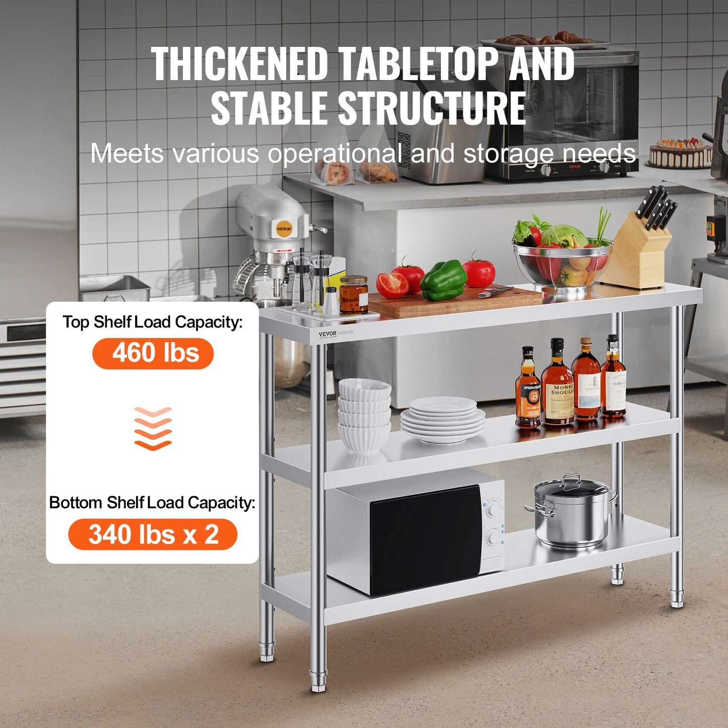 SucceBuy Stainless Steel Food Prep Table Commercial Kitchen Worktable w/Adjustable Undershelf Heavy Duty Prep Table Metal Table